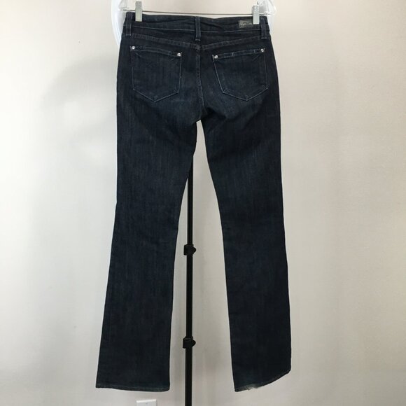 PAIGE Denim Dark Wash BEL AIR Classic Rise Boot Cut 5 Pocket Logo Hardware Jeans - Picture 7 of 12